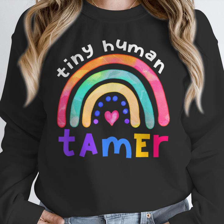 Tiny Human Tamer Watercolor Rainbow Daycare Teacher Women Crewneck Sweatshirt, funny design Tiny Human Tamer Watercolor Rainbow Daycare Teacher Women Crewneck Sweatshirt, funny design