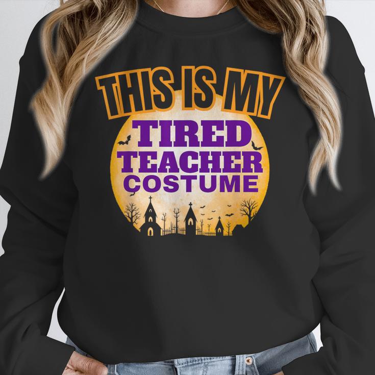 This Is My Tired Teacher Costume Halloween Teachers Women Crewneck Sweatshirt, funny design