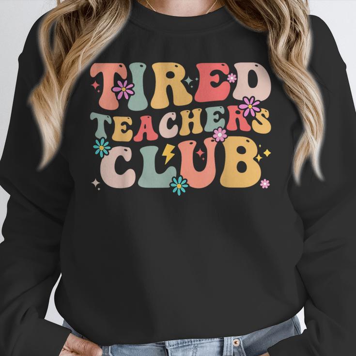 Tired Teachers Club Groovy Teachers Back To School Tee Women Crewneck Sweatshirt, funny design