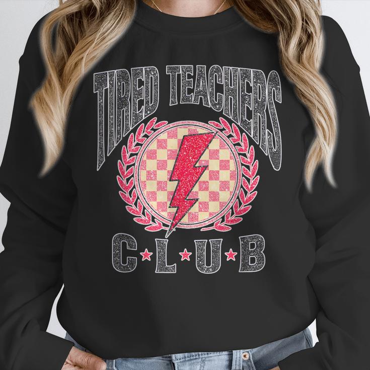 Tired Teachers Club Study Lover School Apparel Women Crewneck Sweatshirt, funny design