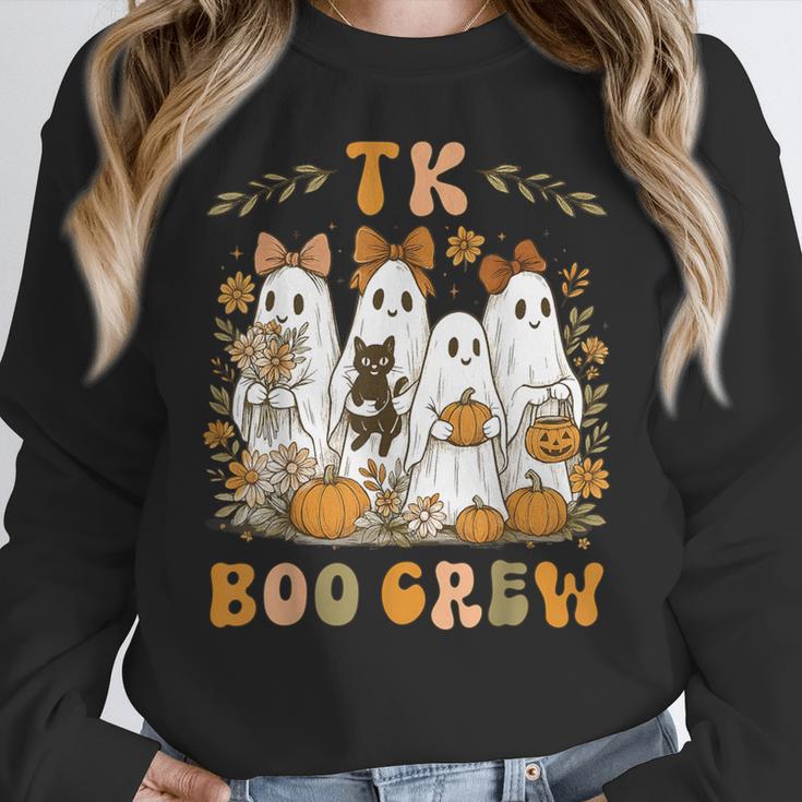 TK Boo Crew Preppy Halloween Floral Ghost TK Teacher Team TK Women Crewneck Sweatshirt, funny design