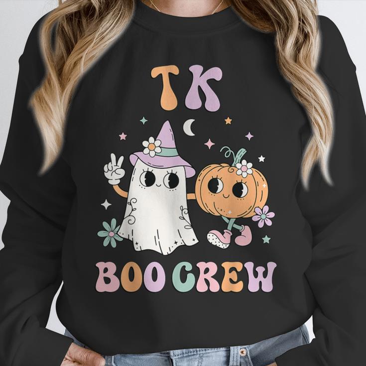 TK Boo Crew Retro Groovy Halloween Floral Ghost TK Teacher Men Women Kids Women Crewneck Sweatshirt, Groovy Teacher Gifts, funny design