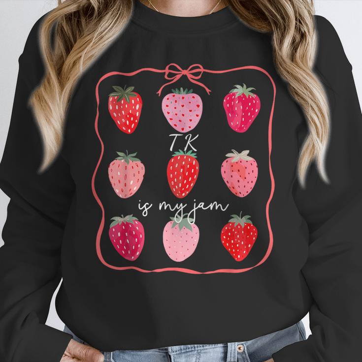 TK Is My Jam Transitional Kindergarten TK Teacher Strawberry Women Crewneck Sweatshirt, funny design