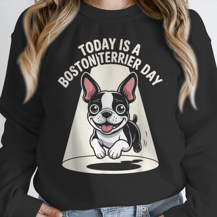 Today Is A Boston Terrier Day Cute Dog Lover Cartoon Women Crewneck Sweatshirt, funny design