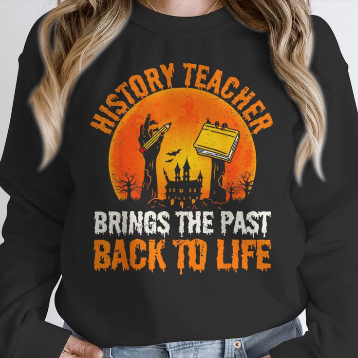 History Teacher Brings Past Back To Life Halloween Zombie Women Crewneck Sweatshirt, History Teacher Gifts, funny design History Teacher Brings Past Back To Life Halloween Zombie Women Crewneck Sweatshirt, History Teacher Gifts, funny design