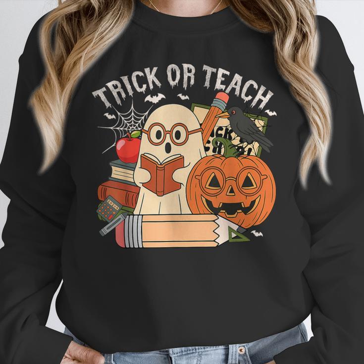 Trick Or Teach Retro Halloween Teacher Women Men Costume Women Crewneck Sweatshirt, funny design Trick Or Teach Retro Halloween Teacher Women Men Costume Women Crewneck Sweatshirt, funny design