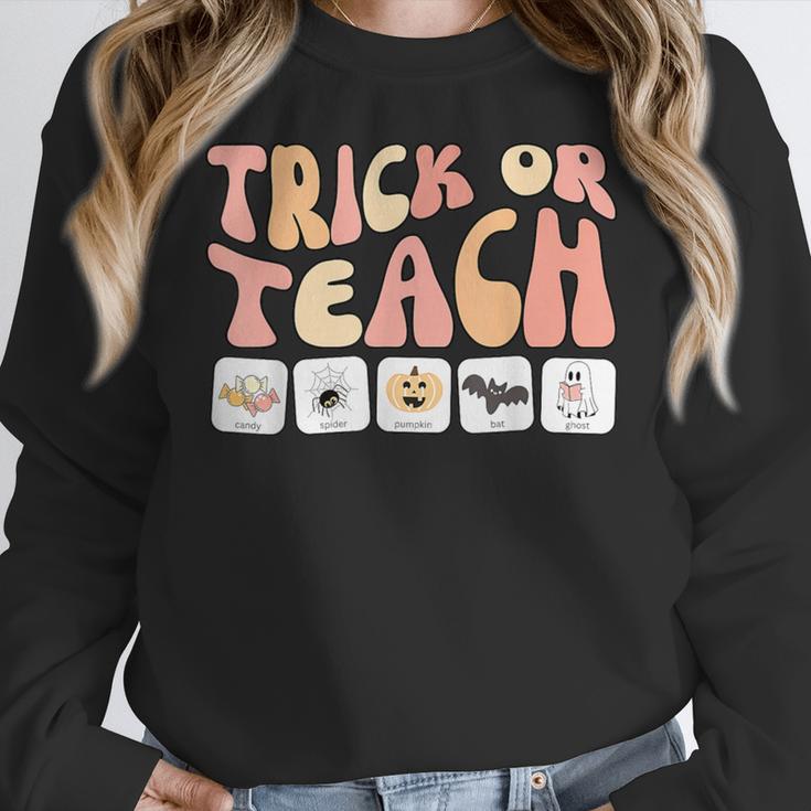 Trick Or Teach With Symbols Special Education Teacher Spooky Women Crewneck Sweatshirt, funny design
