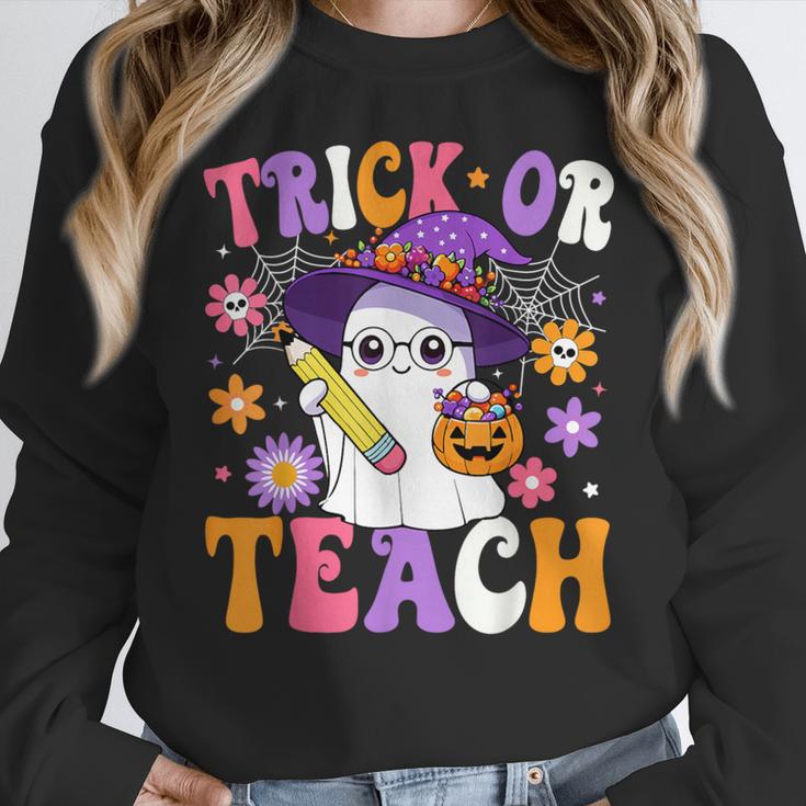 Trick Or Teach Teacher Ghost Teaching Fun Halloween Teacher Women Crewneck Sweatshirt, funny design Trick Or Teach Teacher Ghost Teaching Fun Halloween Teacher Women Crewneck Sweatshirt, funny design