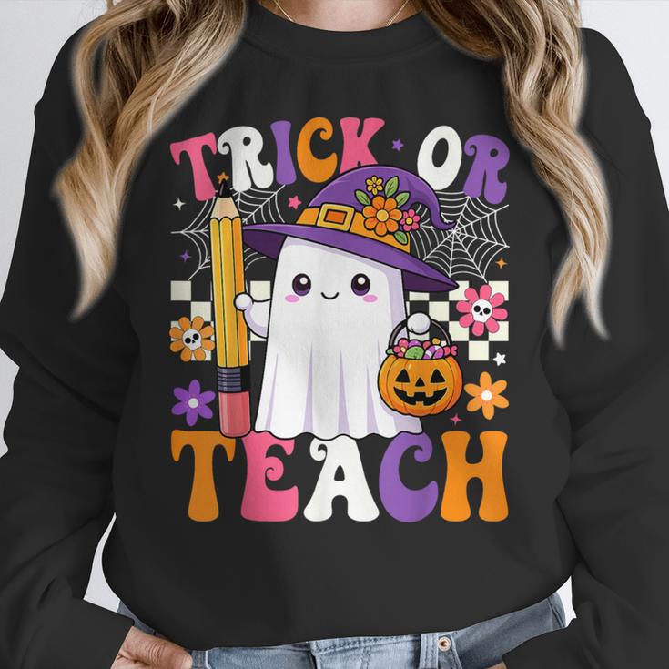 Trick Or Teach Teacher Pencil Ghost Halloween Teacher Women Crewneck Sweatshirt, funny design Trick Or Teach Teacher Pencil Ghost Halloween Teacher Women Crewneck Sweatshirt, funny design
