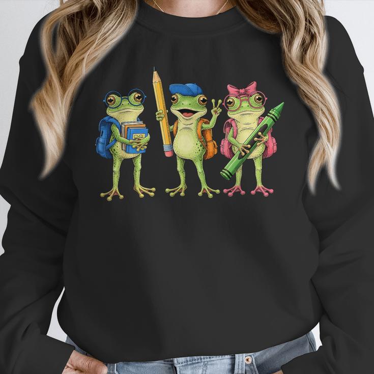 Trio Cute Frogs Welcome Back To School Teachers Girls Boys Women Crewneck Sweatshirt, funny design Trio Cute Frogs Welcome Back To School Teachers Girls Boys Women Crewneck Sweatshirt, funny design