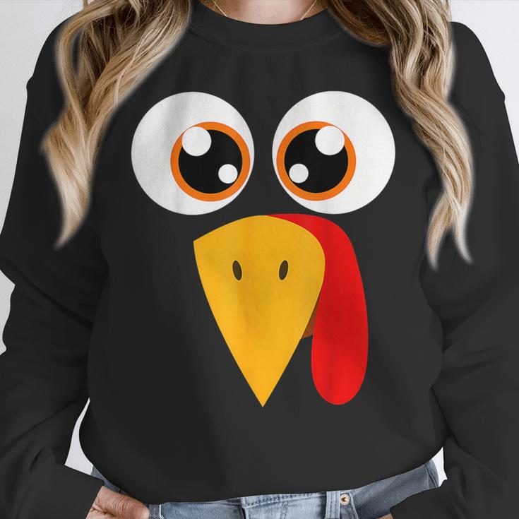 Turkey Face Halloween Costume Thanksgiving Teacher Nurse Women Crewneck Sweatshirt, funny design