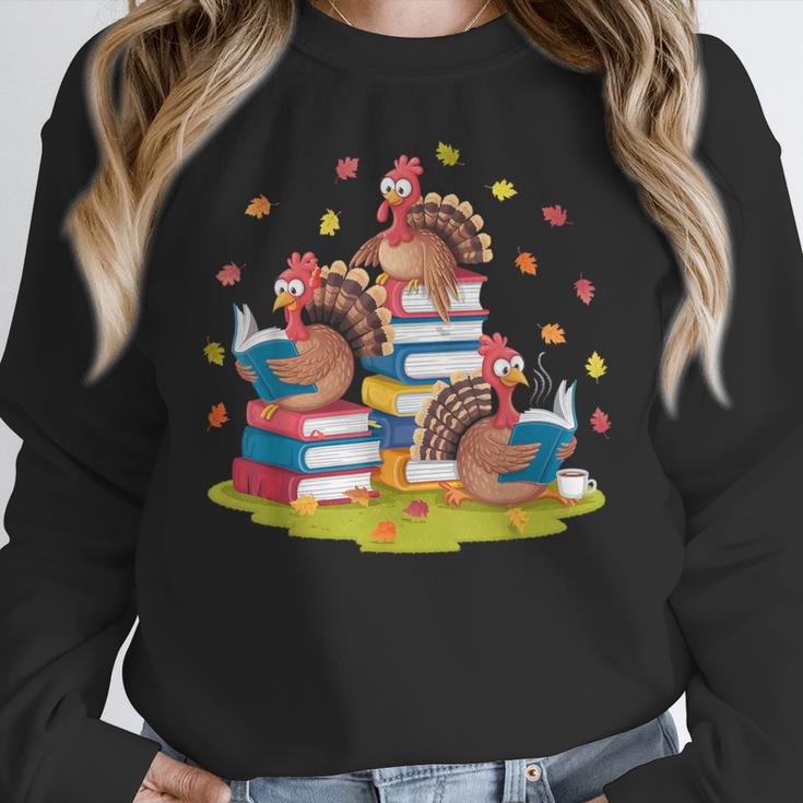 Turkey Reading Books Fall Season Thanksgiving Teacher Book Women Crewneck Sweatshirt, funny design Turkey Reading Books Fall Season Thanksgiving Teacher Book Women Crewneck Sweatshirt, funny design