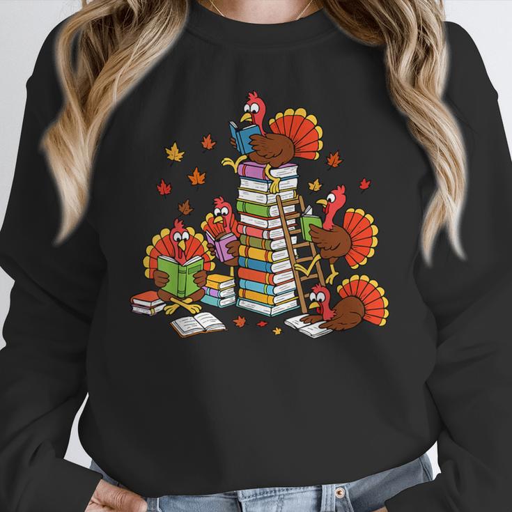 Turkey Reading Books Fall Thanksgiving Teacher Librarian Women Crewneck Sweatshirt, funny design Turkey Reading Books Fall Thanksgiving Teacher Librarian Women Crewneck Sweatshirt, funny design
