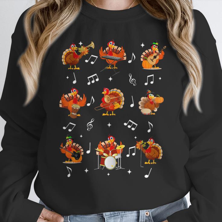 Turkey Squad Music Note Music Teacher Thanksgiving Women Crewneck Sweatshirt, funny design