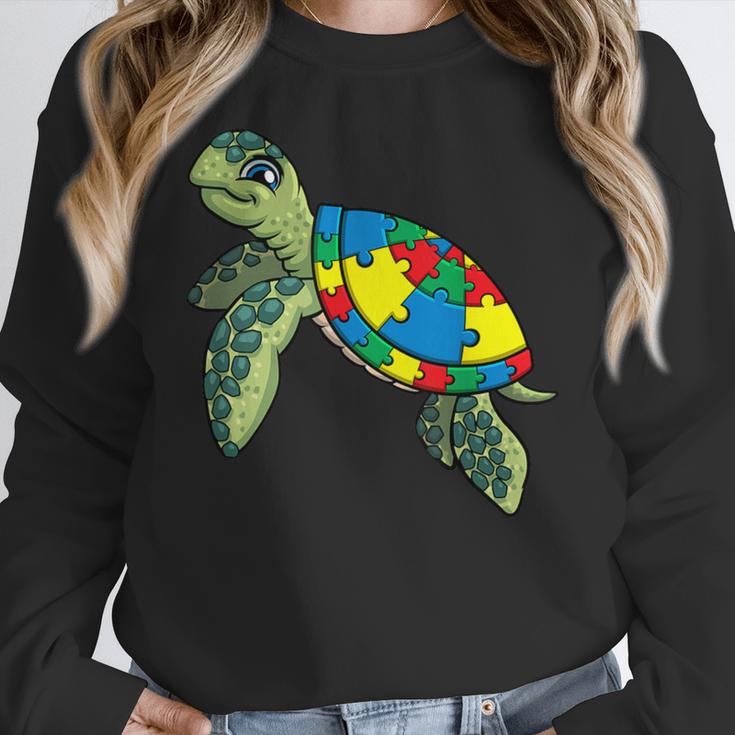Turtle Puzzle Pieces For Autism Awareness Kids Women Teacher Women Crewneck Sweatshirt, funny design