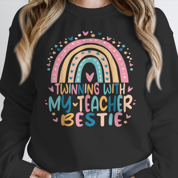 Twinning With My Teacher Bestie Rainbow Matching Teachers Women Crewneck Sweatshirt, funny design Twinning With My Teacher Bestie Rainbow Matching Teachers Women Crewneck Sweatshirt, funny design