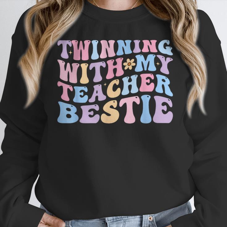 Twinning With My Teacher Bestie Teaching Partner Women Crewneck Sweatshirt, funny design