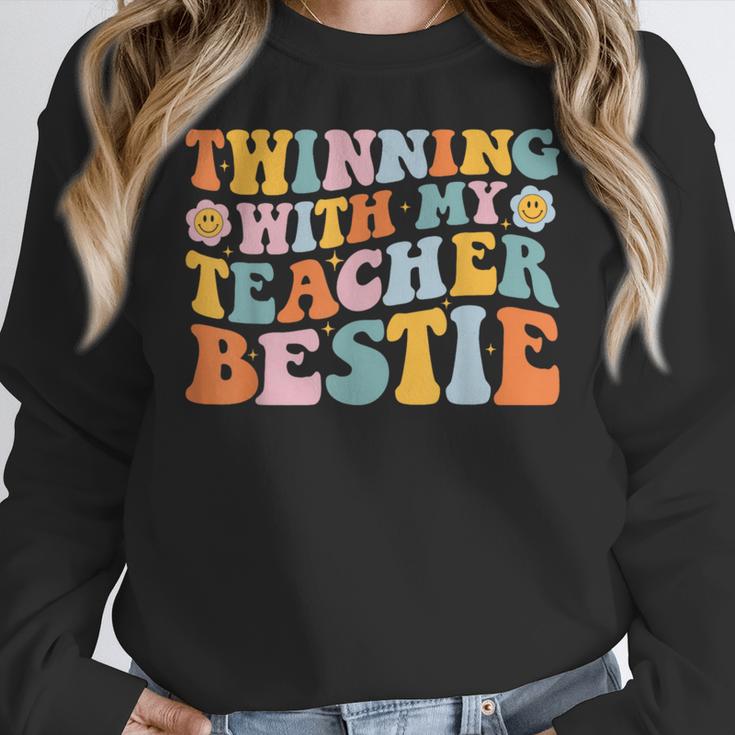 Twinning With My Teacher Bestie Twin Day Matching For Men Women Kids Women Crewneck Sweatshirt, funny design