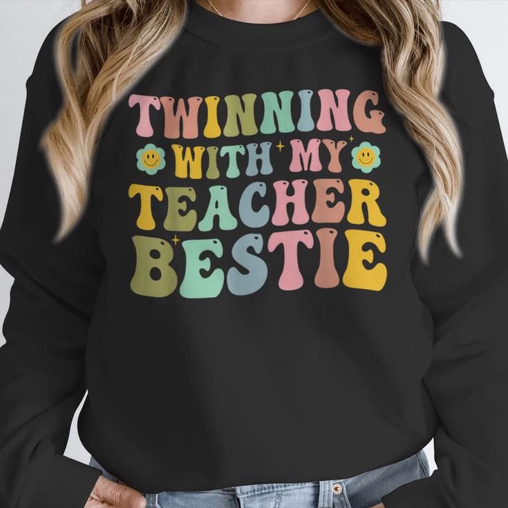 Twinning With My Teacher Bestie Twin Day Matching Teachers For Men Women Girls Kids Women Crewneck Sweatshirt, funny design Twinning With My Teacher Bestie Twin Day Matching Teachers For Men Women Girls Kids Women Crewneck Sweatshirt, funny design