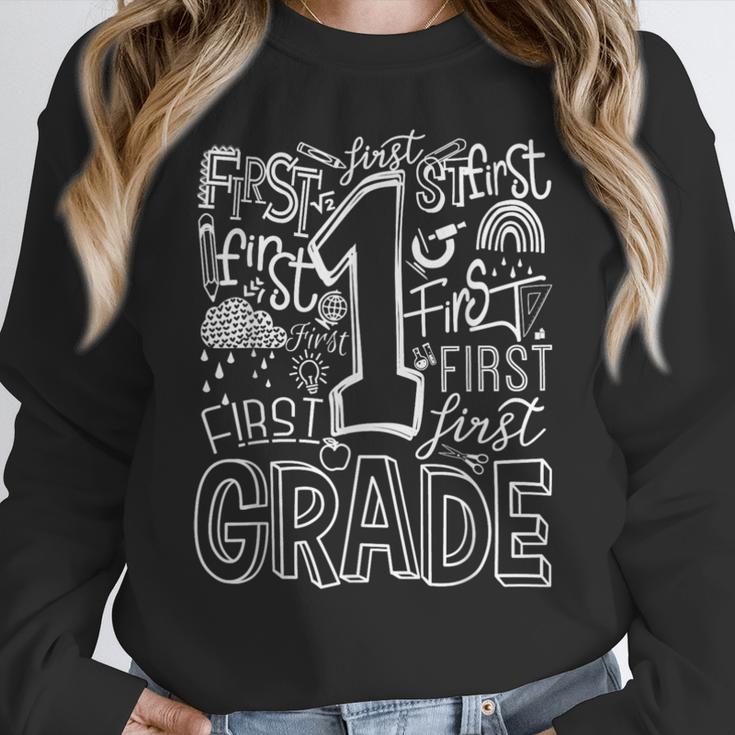 Typography 1st Grade Team Student Teacher Women Crewneck Sweatshirt, funny design Typography 1st Grade Team Student Teacher Women Crewneck Sweatshirt, funny design
