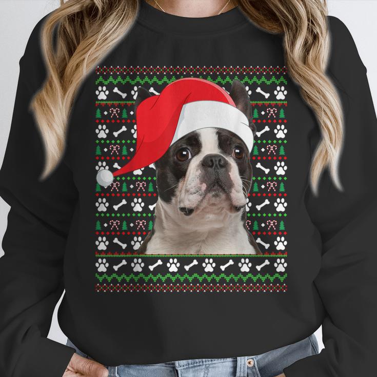 Ugly Xmas Sweater Santa Boston Terrier Dog Christmas For Men Women Kids Women Crewneck Sweatshirt, Boston Terrier Christmas Gifts, funny design