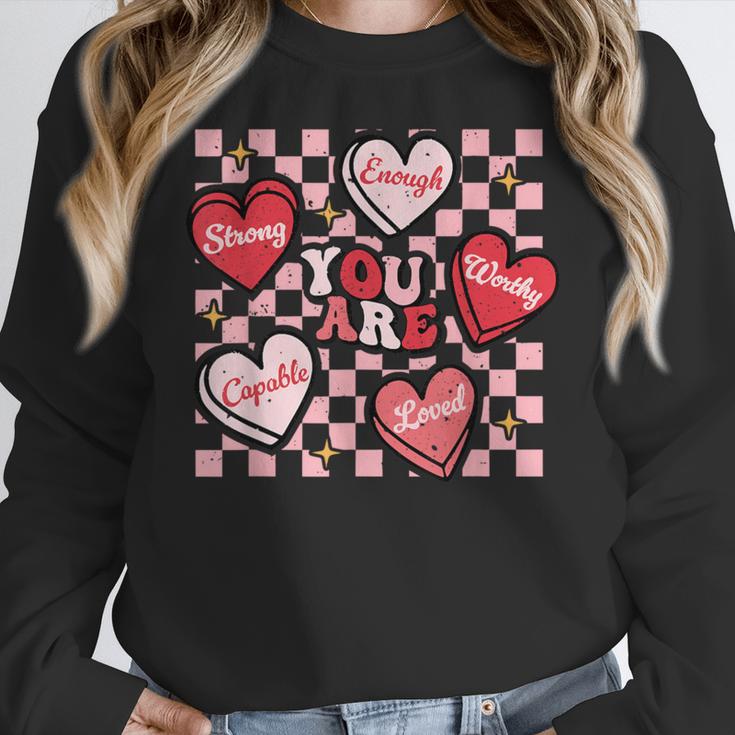 Valentine You Are Loved Worthy Enough Candy Heart Teacher For Men Women Girls Kids Women Crewneck Sweatshirt, funny design Valentine You Are Loved Worthy Enough Candy Heart Teacher For Men Women Girls Kids Women Crewneck Sweatshirt, funny design