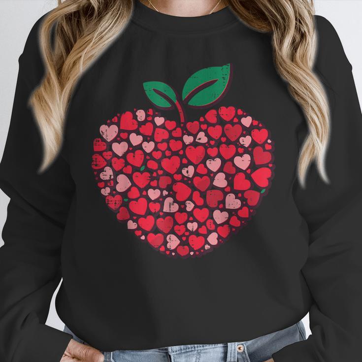 Valentines Day Teacher Hearts Apple Love Teach Women Men Women Crewneck Sweatshirt, funny design