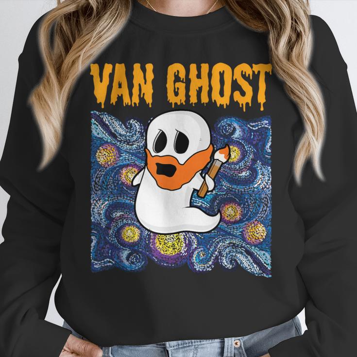 Van Ghost Art Teacher Halloween Van Gogh Starry Night Women Crewneck Sweatshirt, funny design