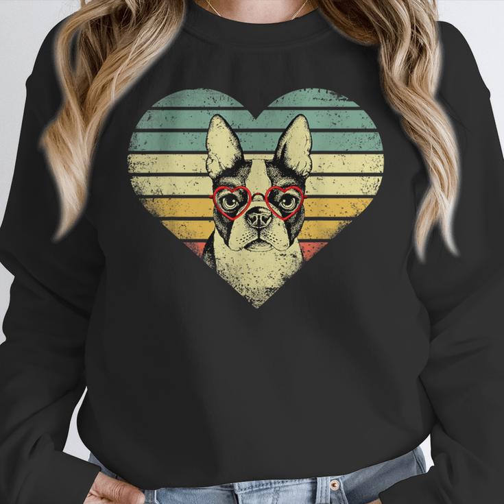 Vintage American Boston Terrier Lovers Valentine's Day Women Crewneck Sweatshirt, American Boston Terrier Gifts, funny design