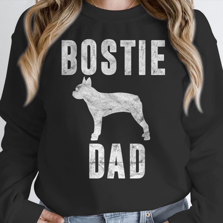 Vintage Boston Terrier Dad Dog Daddy Bostie Father Women Crewneck Sweatshirt, Boston Terrier Dad Gifts, funny design