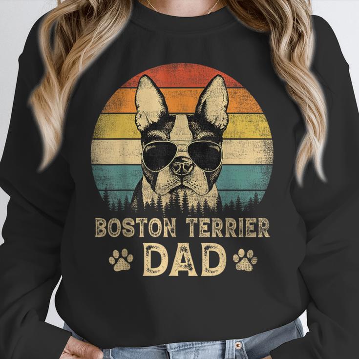 Vintage Boston Terrier Dad Dog Lovers Father's Day Tee Women Crewneck Sweatshirt, Boston Terrier Dad Gifts, funny design