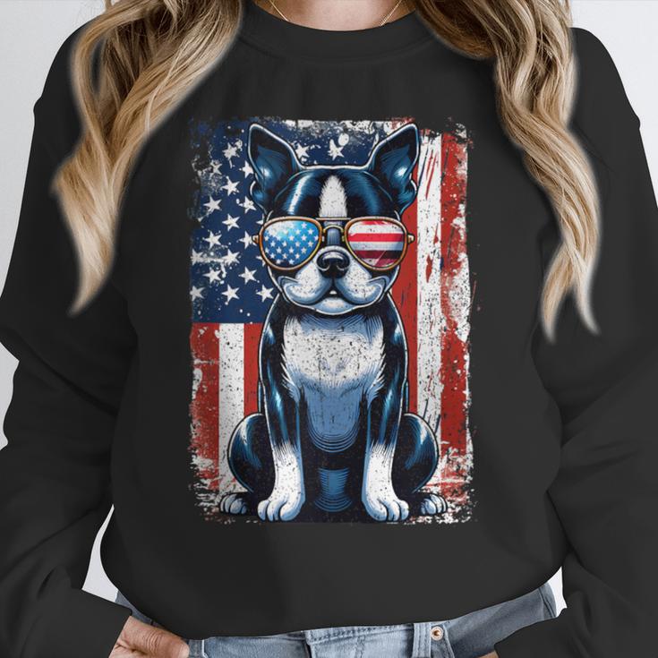 Vintage Boston Terrier Dog American USA US Flag Pets Lovers Tank Top Women Crewneck Sweatshirt, American Boston Terrier Gifts, funny design