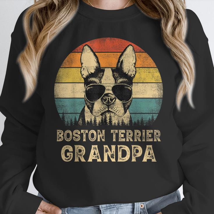 Vintage Boston Terrier Grandpa Dog Lovers Father's Day Women Crewneck Sweatshirt, funny design