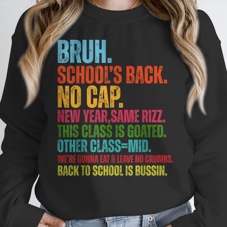 Vintage Bruh We Back No Cap Bruh We'Re Back Student Teacher Women Crewneck Sweatshirt, funny design