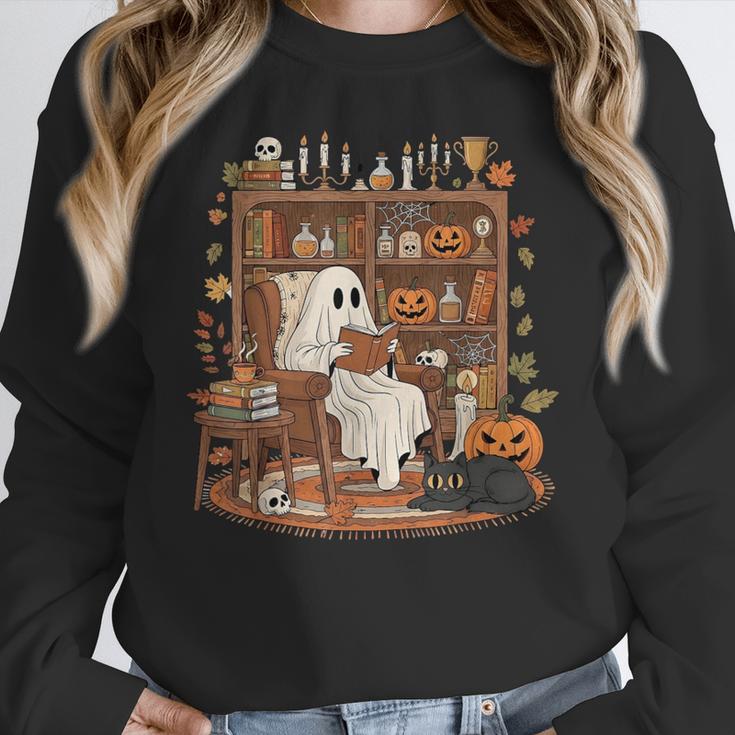 Vintage Ghost Book Reading Pumpkin Gothic Halloween Teachers Women Crewneck Sweatshirt, funny design Vintage Ghost Book Reading Pumpkin Gothic Halloween Teachers Women Crewneck Sweatshirt, funny design