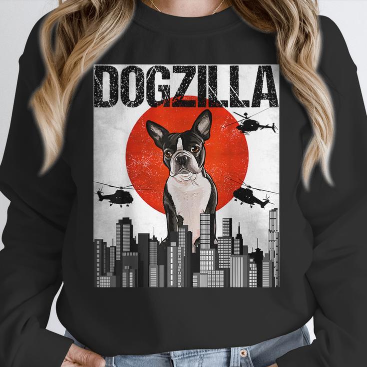 Vintage Japanese Dogzilla Boston Terrier Women Crewneck Sweatshirt, funny design