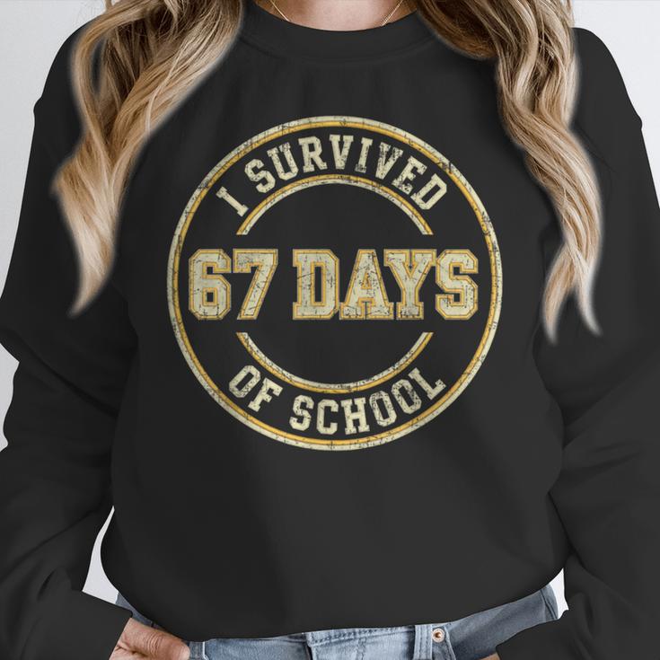 Vintage I Survived 67 Days Of School Teachers Students Women Crewneck Sweatshirt, funny design Vintage I Survived 67 Days Of School Teachers Students Women Crewneck Sweatshirt, funny design