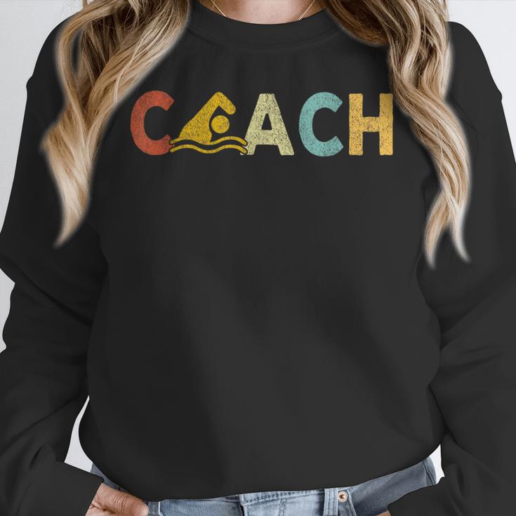 Vintage Swim Coach Swimming Coach Swim Teacher Swimmer Retro Women Crewneck Sweatshirt, funny design