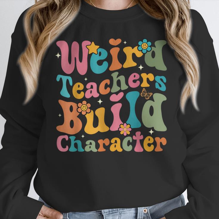 Vintage Teacher Sayings Weird Teachers Build Character For Men Women Women Crewneck Sweatshirt, funny design