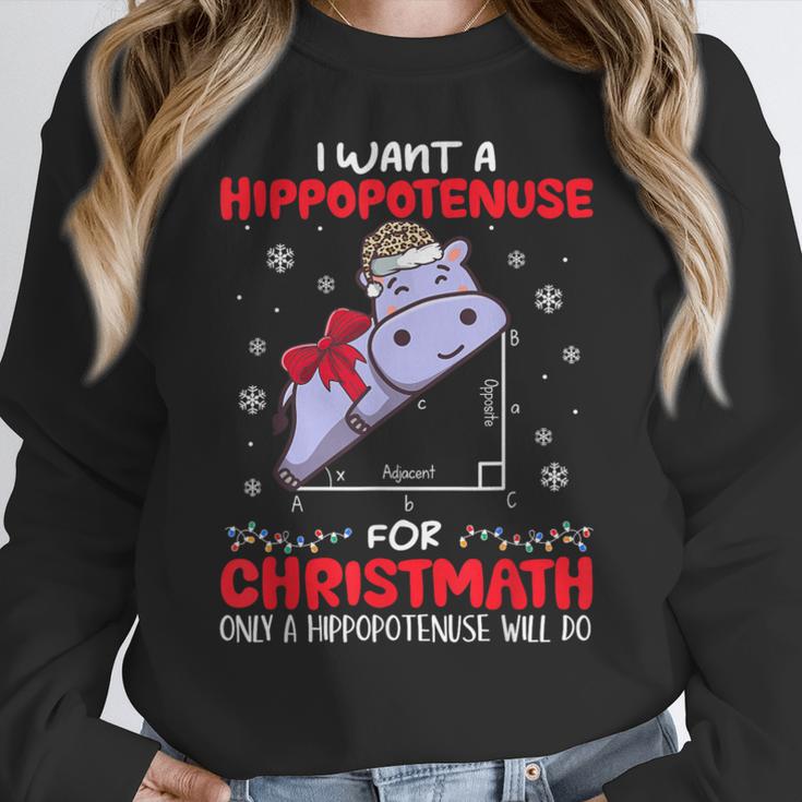 I Want A Hippopotenuse For Christmath Math Teacher Christmas Women Crewneck Sweatshirt, funny design I Want A Hippopotenuse For Christmath Math Teacher Christmas Women Crewneck Sweatshirt, funny design