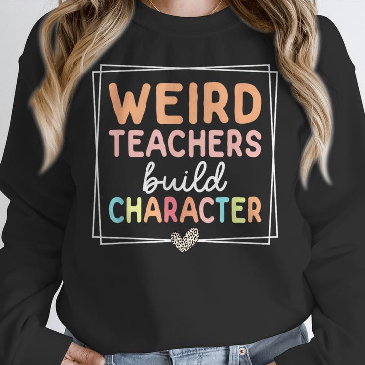 Weird Teachers Build Character Leopard Retro Teacher Women Crewneck Sweatshirt, funny design Weird Teachers Build Character Leopard Retro Teacher Women Crewneck Sweatshirt, funny design