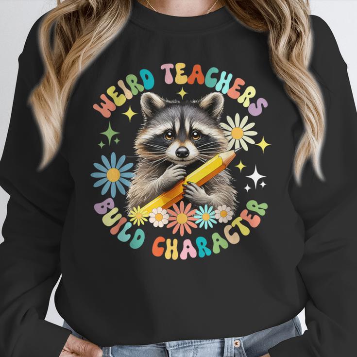 Weird Teachers Build Character Raccoon Colourful Floral Women Crewneck Sweatshirt, funny design Weird Teachers Build Character Raccoon Colourful Floral Women Crewneck Sweatshirt, funny design