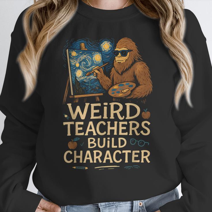 Weird Teachers Build Character Van Bigfoot Art Women Crewneck Sweatshirt, funny design Weird Teachers Build Character Van Bigfoot Art Women Crewneck Sweatshirt, funny design