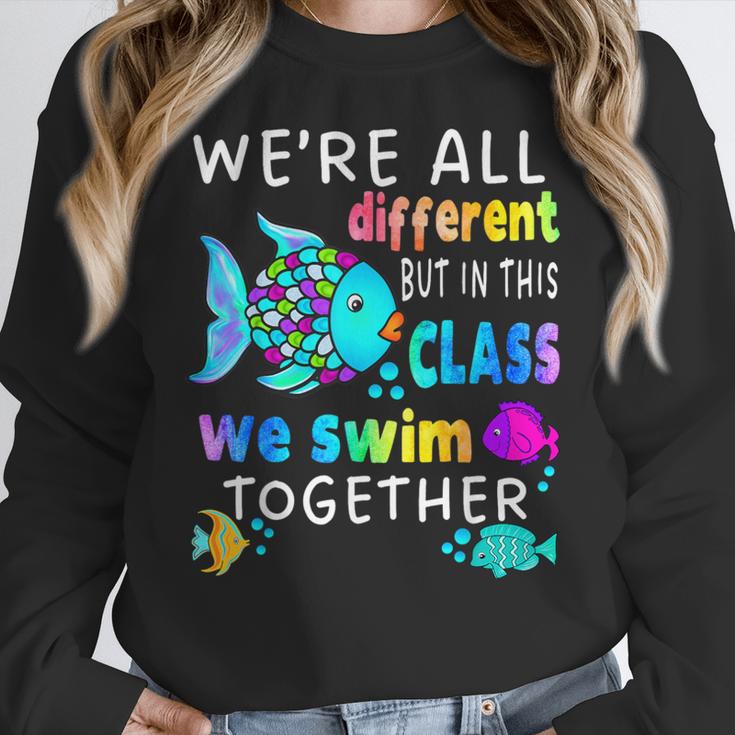 We'Re All Different But We Swim Together Elementary Teacher Women Crewneck Sweatshirt, funny design We'Re All Different But We Swim Together Elementary Teacher Women Crewneck Sweatshirt, funny design