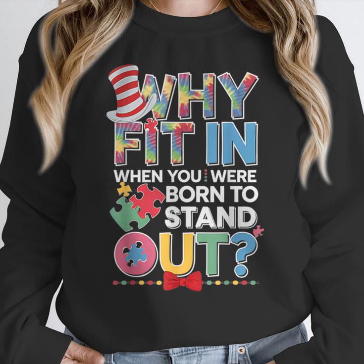 Why Fit In Doctor Teacher Cat In Hat Cool Autism Awareness Men Women Kids Women Crewneck Sweatshirt, funny design Why Fit In Doctor Teacher Cat In Hat Cool Autism Awareness Men Women Kids Women Crewneck Sweatshirt, funny design