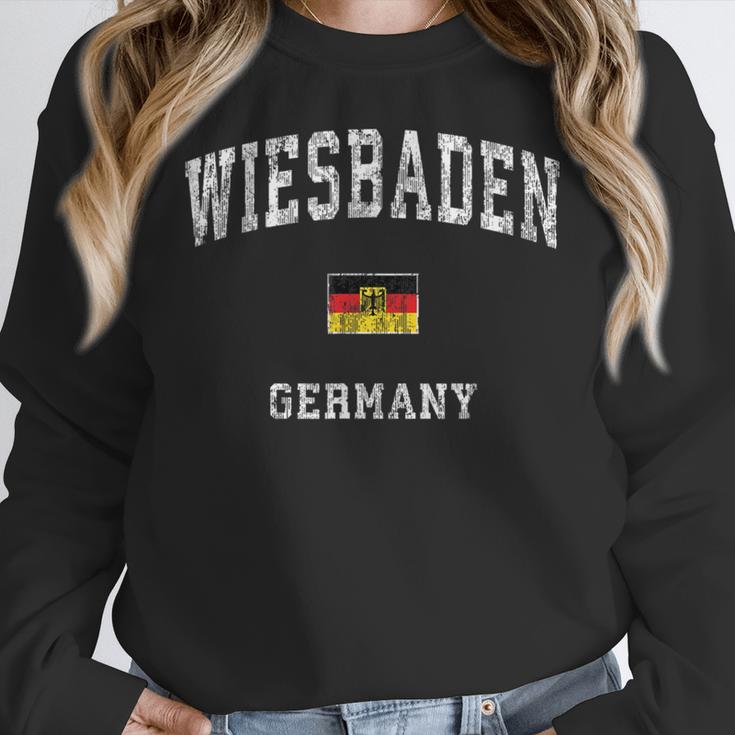 Wiesbaden Germany Vintage Athletic Sports Women Crewneck Sweatshirt, funny design