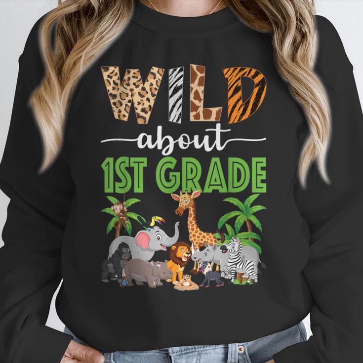 Wild About 1st Grade Teacher Student First Grade Zoo Safari Women Crewneck Sweatshirt, First Grade Teacher Gifts, funny design