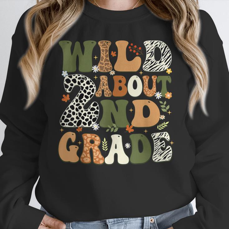 Wild About 2nd Grade Teacher Student First Day Of School Women Crewneck Sweatshirt, 2nd Grade Teacher Gifts, First Grade Teacher Gifts, funny design