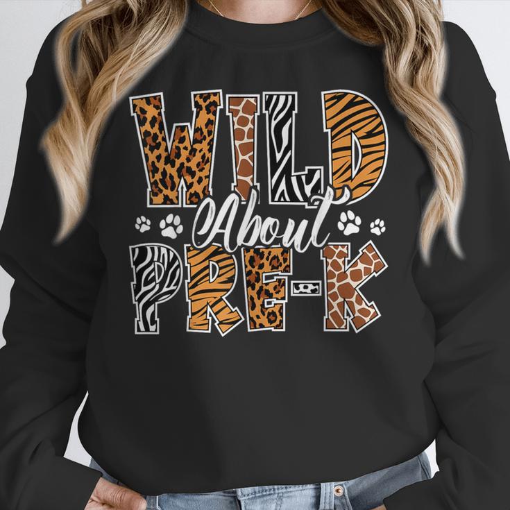 Wild About Pre-K Teacher Student First Day Of Kindergarten Women Crewneck Sweatshirt, funny design