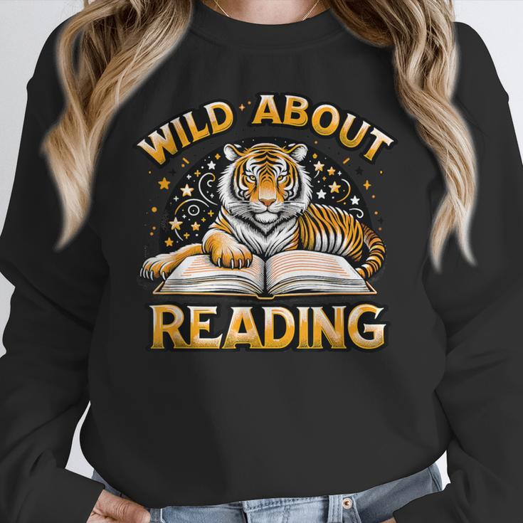 Wild About Reading Tiger For Teachers & Students Women Crewneck Sweatshirt, funny design